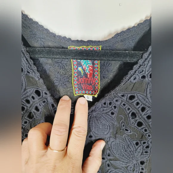 Johnny Was Charcoal On Black Embroidered Blouse, Size Small - Picture 3 of 4